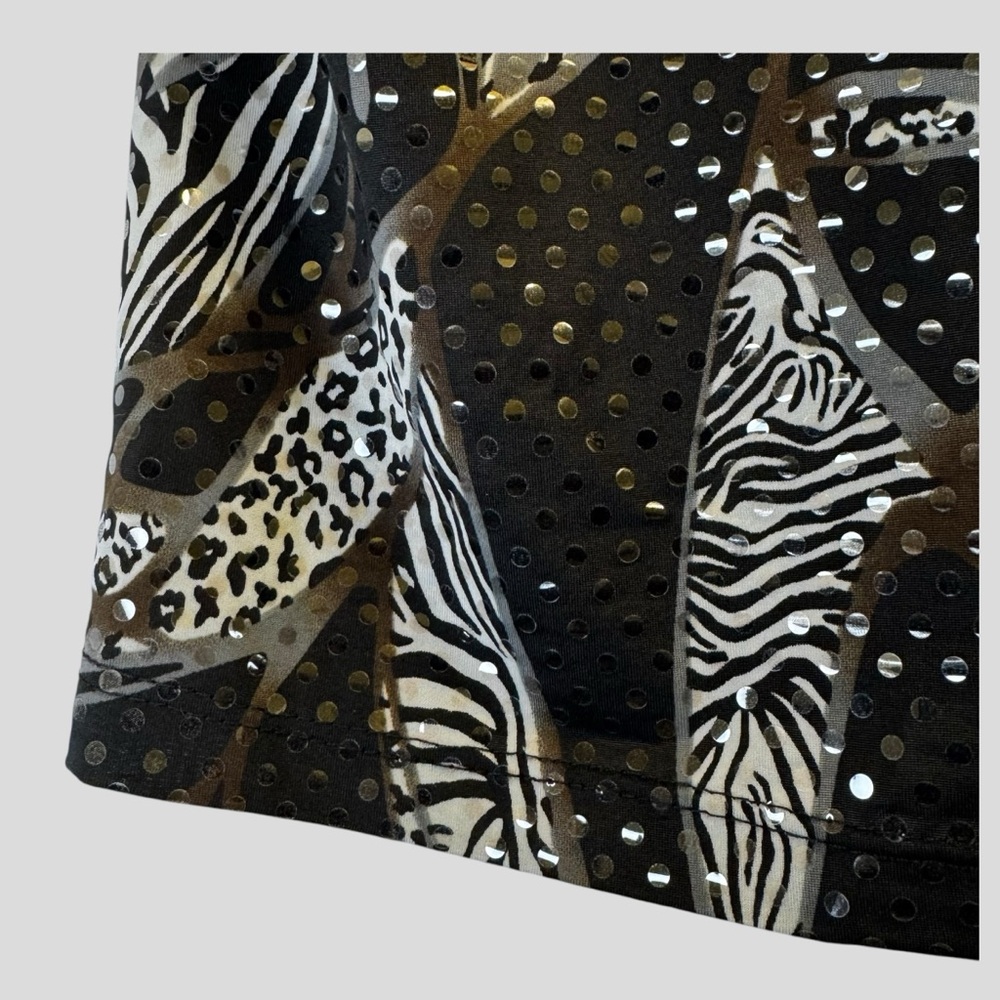 Initiatives Women’s Blouse Size M Black Brown Animal Print Short Sleeves - Picture 5 of 12